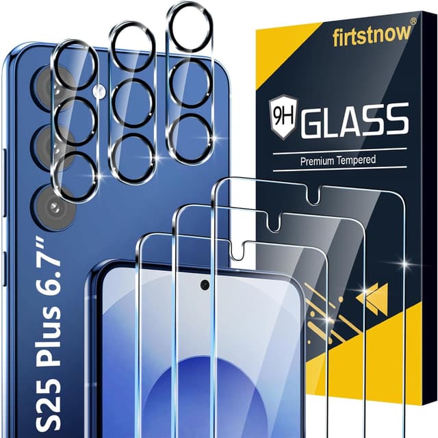 Detalle de firtstnow 3 Pack Tempered Glass + 3 Pack Camera Lens Protector for Samsung Galaxy S25 Plus (6.7")