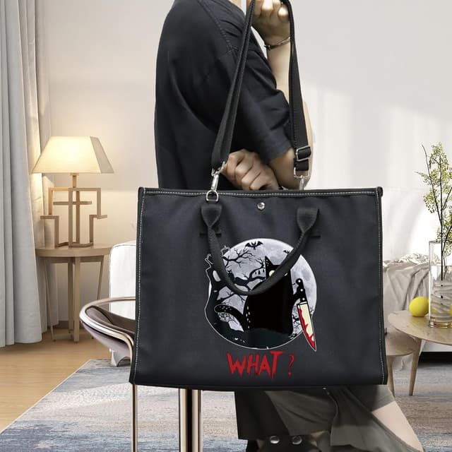 Detalle de LEVLO Murderous Cat cotton canvas cosmetic make up bag (sneaky cat inspired) zip pouch for women & girls