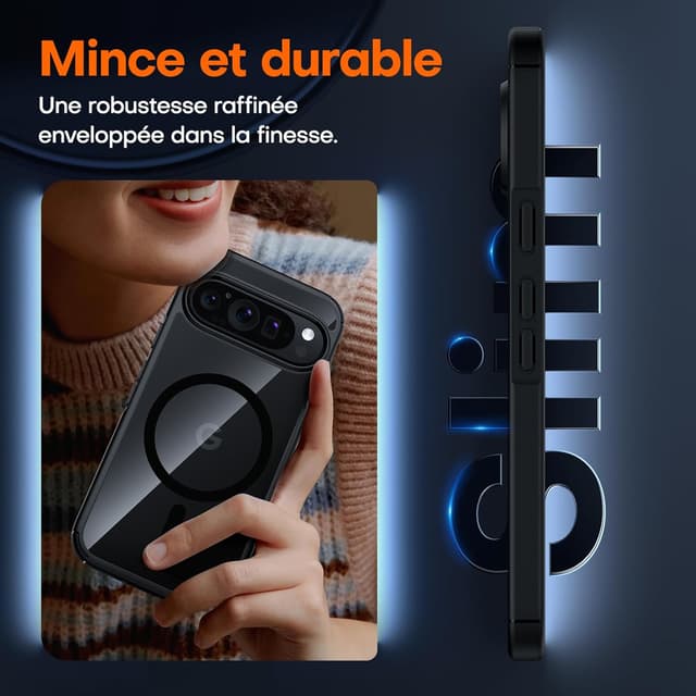 Detalle de Coque magnétique ultra-mince TAURI pour Google Pixel 9 / Pixel 9 Pro compatible MagSafe (noir)