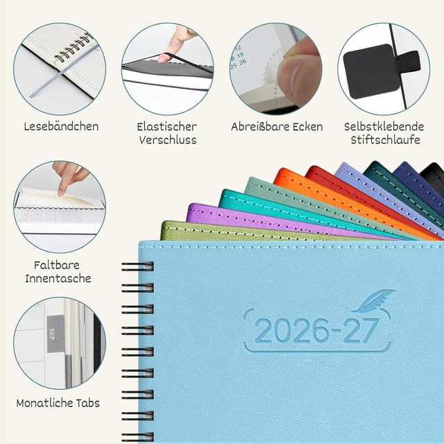 Detalle 2 de BEZEND Kalender 2026/2027 Klein Wochenplaner A6 (18 Monate) mit Ringbindung, Dunkelgrün