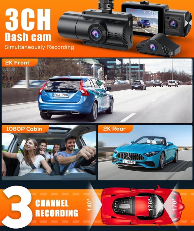 Detalle de Moplasz 4K Dash Cam Front and Rear (Dual 4K+2K) with Wi‑Fi App, Night Vision and 32GB SD Card