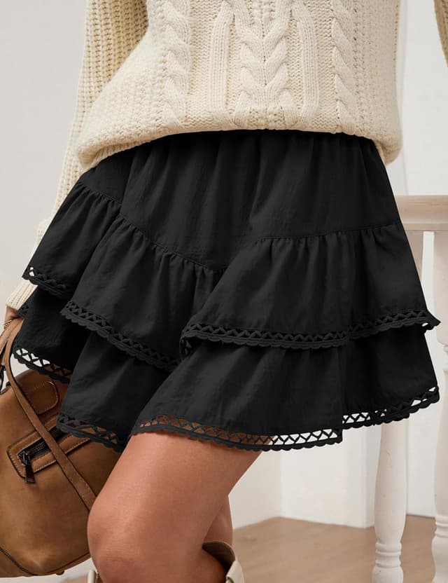 Detalle de LOMON Flowy Skorts for Women Ruffle Tiered High Waist Crochet Skirt-Shorts