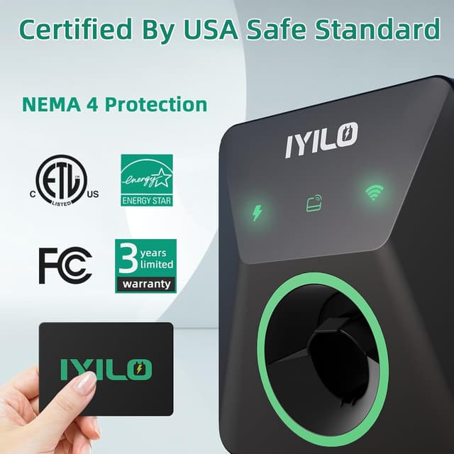 Thumbnail 6 de IYILO Level 2 EV Charger (40A/9.6kW) J1772 with Wi‑Fi, RFID & Dual Temp Sensors, NEMA 14-50P, ETL & Energy Star