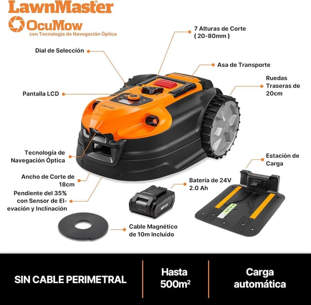 Detalle 2 de Lawnmaster OcuMow 18 cortacésped robótico 500 m²
