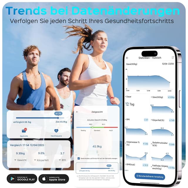Detalle de Lepulse Körperfettwaage Lescale F4 – Personenwaage mit Körperfettanalyse, 22 Messwerten und großem Farb-Display (weiß)