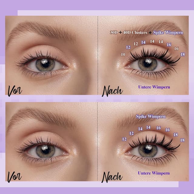 Detalle de B&Qaugen Wimpern-Extensions DIY Set (30D+40D, Multi-Style-Mix) inkl. Klebe-/Versiegel-Tools & Pinzette