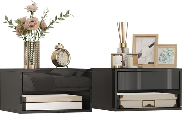 Detalle de HOMCOM Lot de 2 Tables de Chevet murales Noires