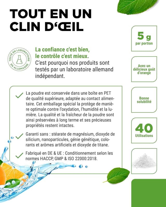Detalle de Electrolytes 200 g (40 portions) en poudre sans sucre – Formule d’hydratation à l’orange