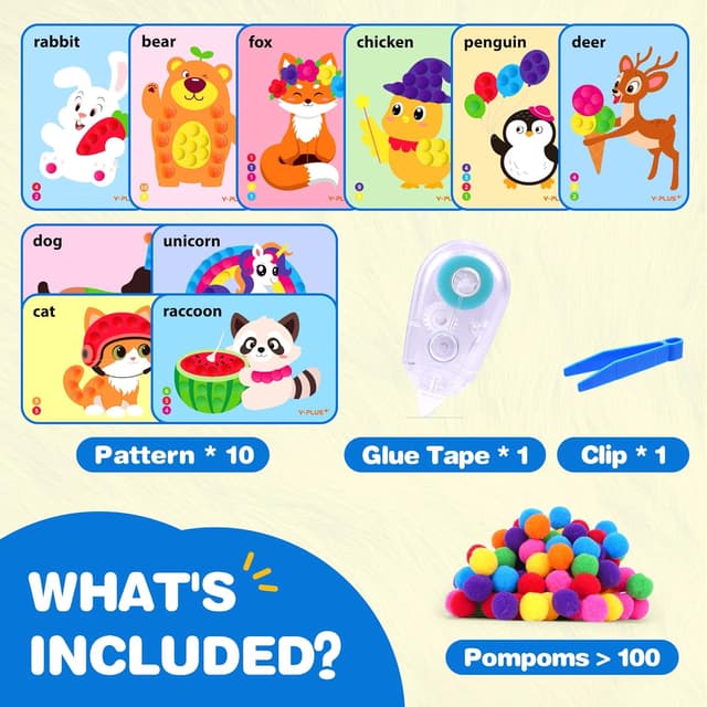 Detalle de YPLUS Craft Kits for Kids: Pompoms Arts and Crafts (Animals) for Ages 3–8