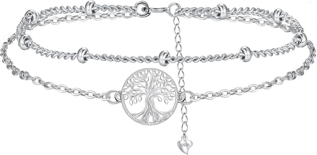Detalle de Hifeeled Damen Armband aus 925 Sterling Silber mit Doppelkette und Lebensbaum-Anhänger, verstellbar (16+4 cm)