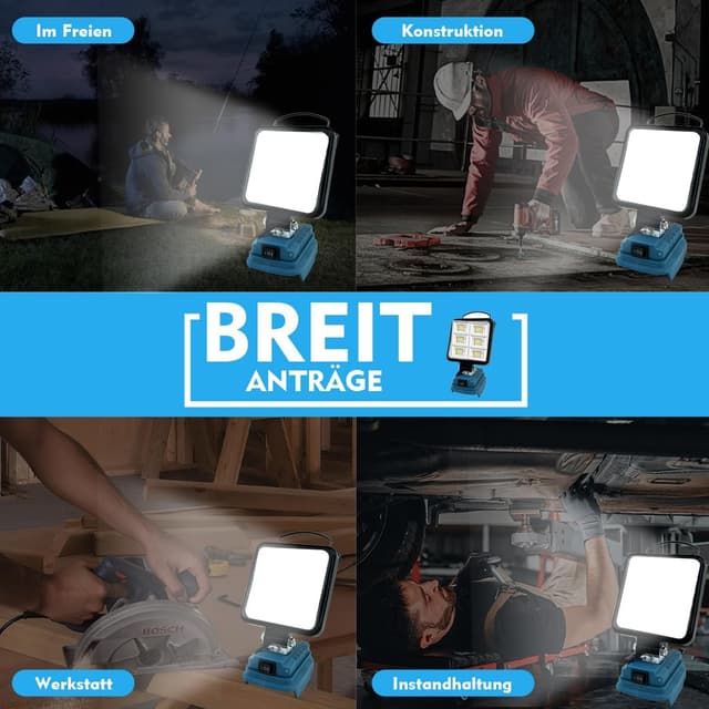 Detalle de Akku LED Arbeitsleuchte für Makita 18V (ohne Akku) 48W, 4.800 lm – mit USB-Anschluss