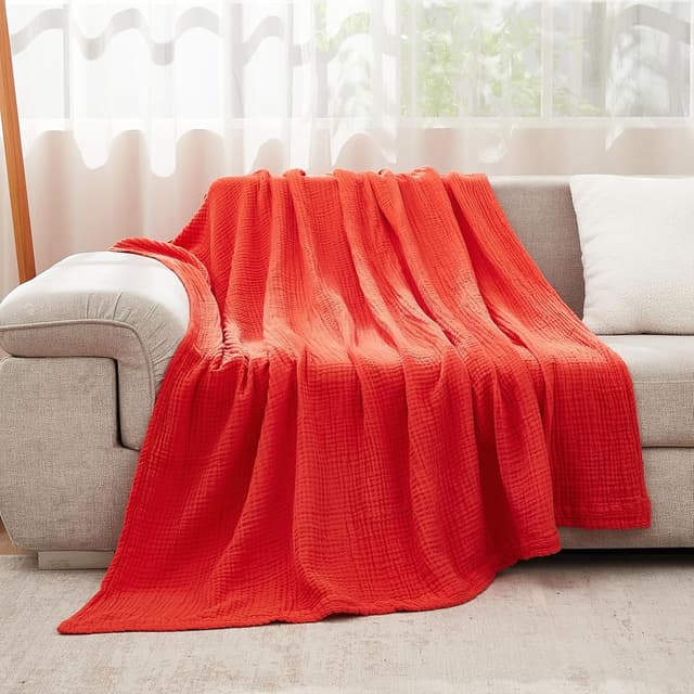 Detalle de EMME Musselin-Decke für Erwachsene (100% Baumwolle), 228 x 228 cm – atmungsaktive Gaze-Decke für alle Jahreszeiten