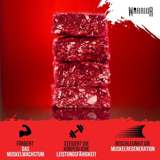 Detalle de Warrior Raw Protein Riegel Flapjack (Red Velvet Brownie) – zuckerarm, ballaststoffreich, 12 x 75 g