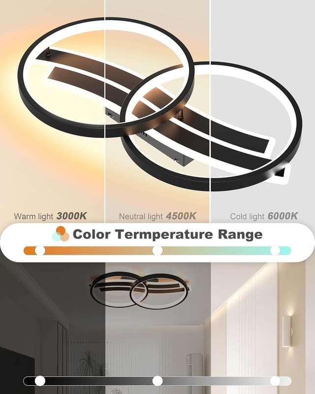 Detalle 2 de MOUNM Lampadario plafoniera LED camera da letto nero con telecomando, dimmerabile 3000K-6000K (30W) e forma a nota musicale