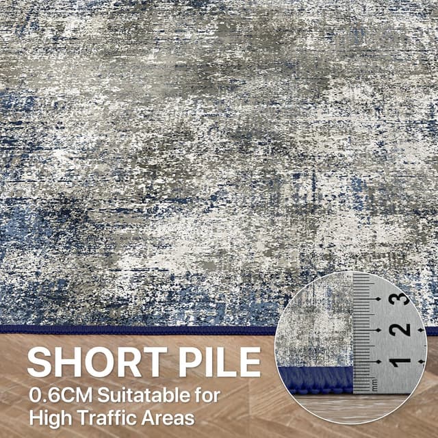 Detalle de Tapis BEIMO 160x230 cm motif abstrait bleu nuit, antidérapant et lavable en machine