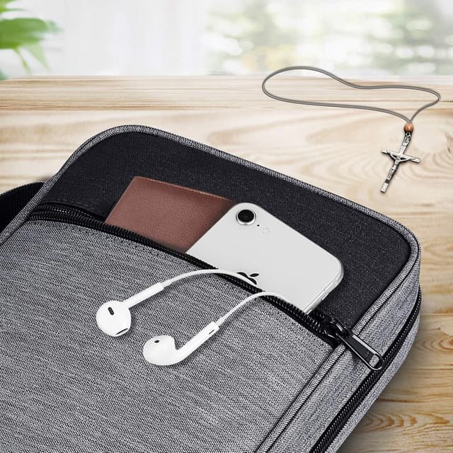 Thumbnail 6 de FINPAC Étui de protection pour Bible taille standard avec poignée et poche zippée, gris/noir