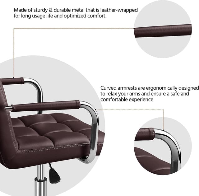 Detalle 2 de Yaheetech Sedia Ufficio Scrivania con Ruote Girevoli e Altezza Regolabile (Ecopelle) con Braccioli Rimovibili, Marrone