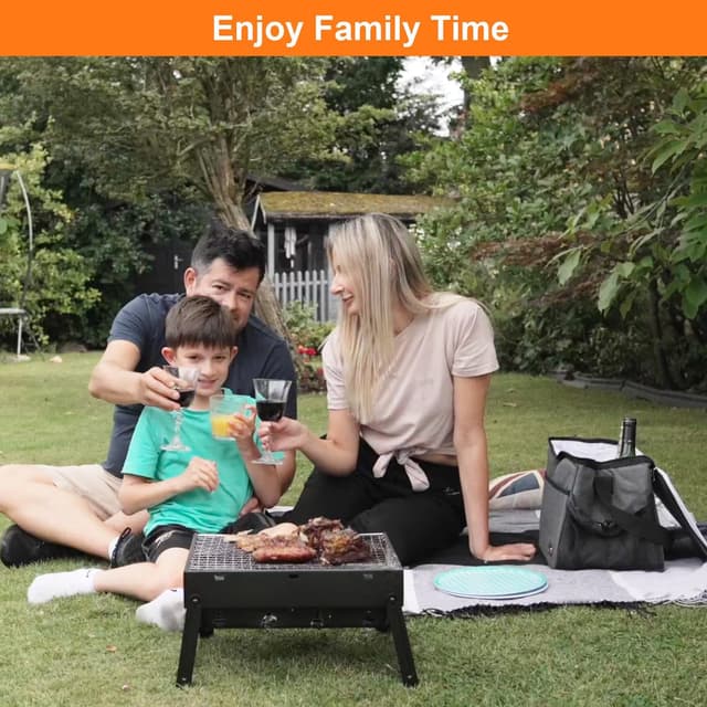 Detalle 2 de iHomara portable foldable charcoal BBQ grill (stainless steel) for picnic, camping and garden