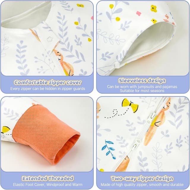 Detalle de WYTbaby Sacco Nanna con piedini in cotone 1 TOG, per tutto l’anno (3-4 anni)