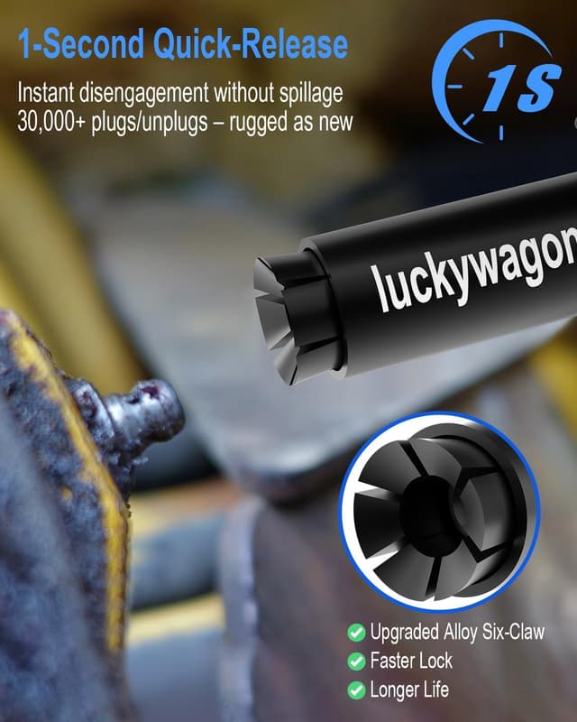 Detalle de luckywagon Grease Gun Coupler (Leakproof, Quick-Release) for 1/8" NPT Grease Guns — 12,000 PSI