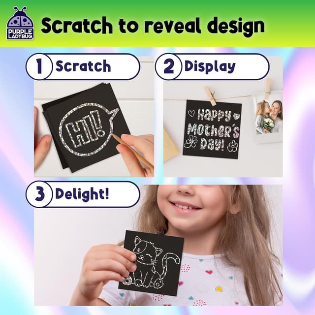 Detalle 1 de Purple Ladybug Magic Doodle Scratch Art Notes (150 Sheets) – Silver Holographic