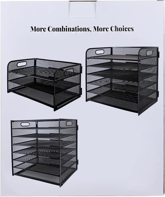 Detalle 2 de Paper Letter Tray with Handle (5-Tier Metal Mesh) A4 Desk File Organiser in Black