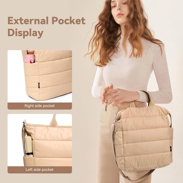 Detalle de KALIDI Crossbody Handtasche Puffer Bag – gesteppte Nylon- Shopper Tote mit Reißverschluss