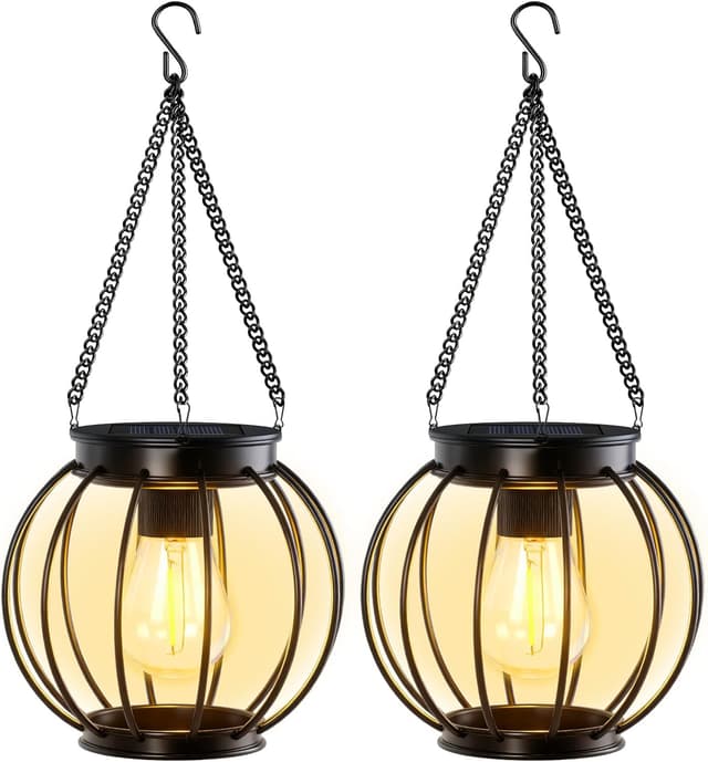 Detalle de OUTONLIFE Lanterna solare da esterno in metallo impermeabile vintage, LED bianco caldo, accensione automatica (2 pezzi)