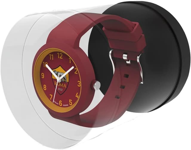 Detalle 2 de Seven AS Roma Orologio da Polso Analogico al Quarzo Giallo e Rosso in Confezione Regalo, Cinturino in Silicone