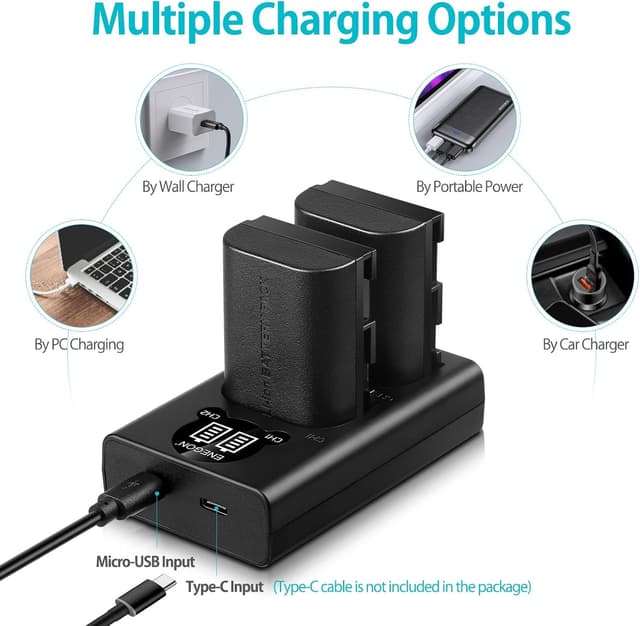 Detalle 2 de ENEGON LP-E6NH 3000mAh Battery & Dual LCD USB Charger Set for Canon EOS Cameras