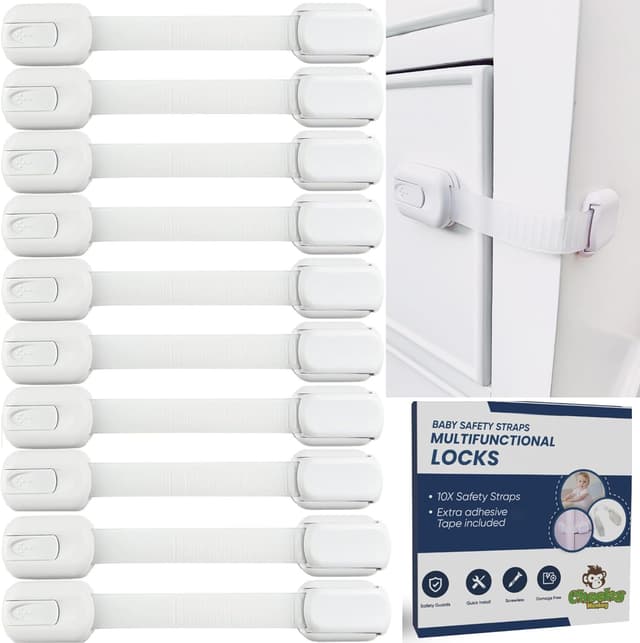 Detalle de Cheeky Monkey® Cupboard Locks for Children (10 Pack) – Baby Proofing Cabinet & Drawer Safety Straps