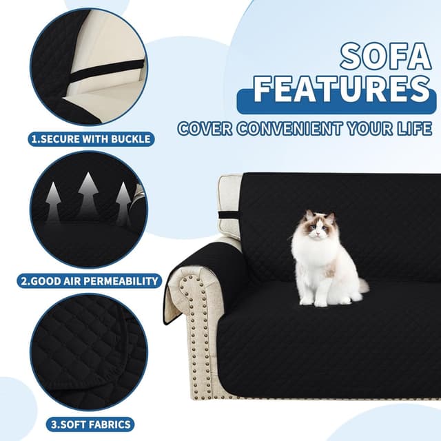 Detalle de YSTELLAA Copridivano impermeabile per chaise longue angolare reversibile (2 posti con penisola, L 210 cm) nero