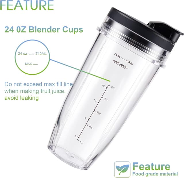 Detalle 2 de Ninja Blender Cups Replacement 24oz (3-Pack) with To-Go Lids for Ninja BN401, BL450 & More