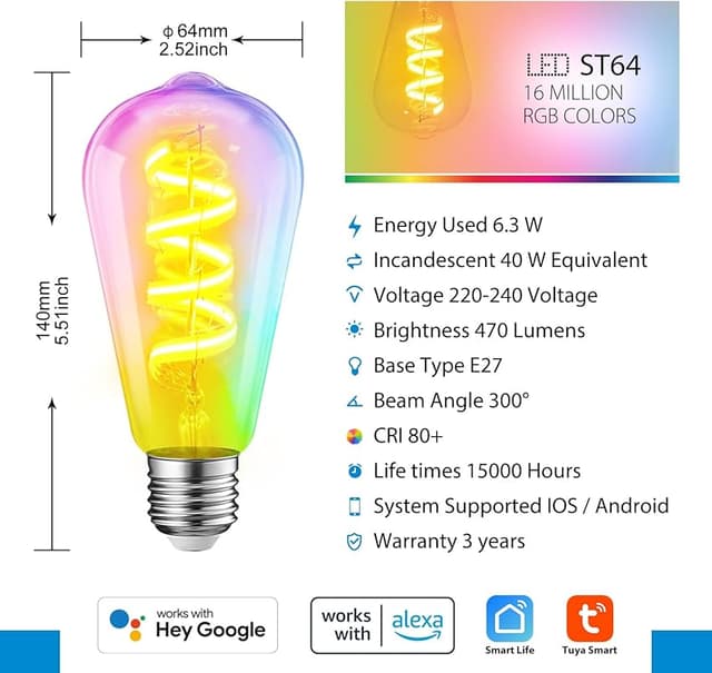 Detalle 2 de LVWIT Pack 6 Bombillas Vintage LED E27, Luz Cálida 2500K 🕯