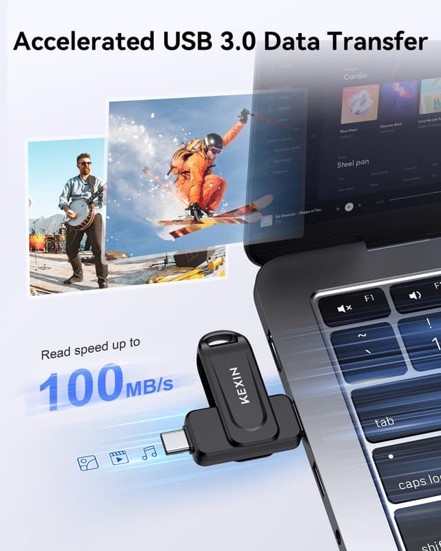 Detalle 2 de KEXIN USB-C Stick 128GB (USB 3.0 OTG) mit Dual-Anschluss: Type-C & USB-A, bis zu 110 MB/s