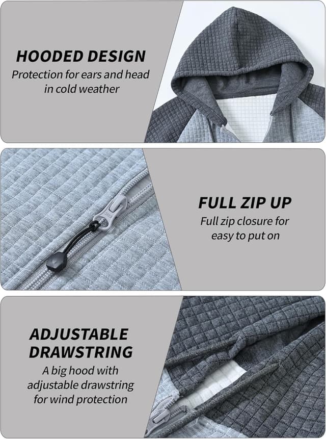 Detalle de Tyhengta Men’s Full Zip Hoodie Jacket with Pockets (Long Sleeve Pullover)