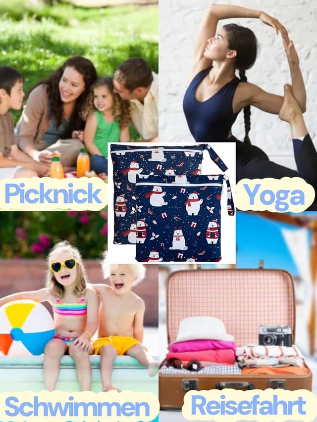 Detalle de TRASUN Wetbag Kindergarten Nasstasche/Nasstaschen-Set „Schneebär“ (2er-Set) für Windeln und Schwimmsachen