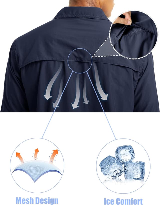 Detalle de MAGCOMSEN Men’s UPF 50+ Sun Protection Long Sleeve Button-Down Shirt for Outdoor Work