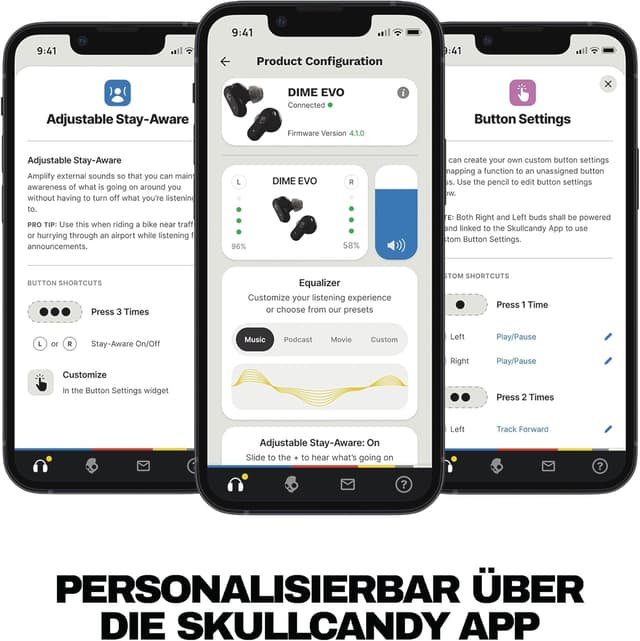 Detalle 2 de Skullcandy Dime Evo True Black In-Ear Wireless-Kopfhörer (bis zu 36 Std., Bluetooth, Mikro)