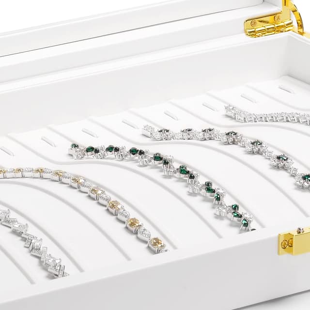 Thumbnail 3 de Papten Bandeja apilable para joyas con tapa de piel, blanca