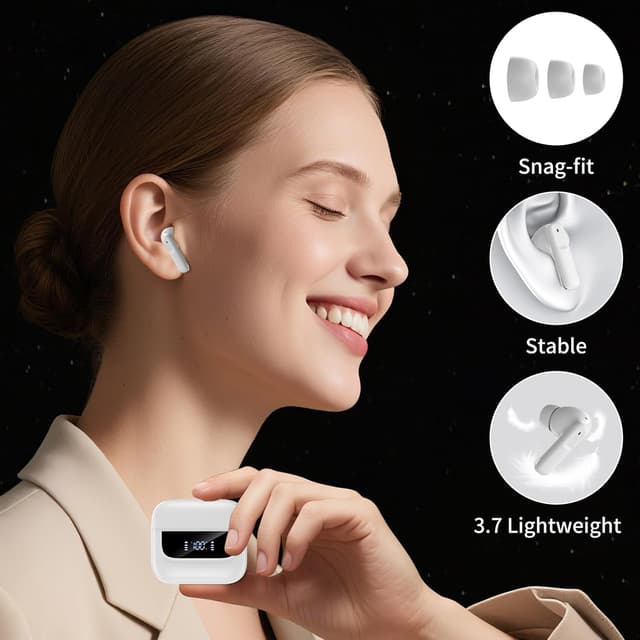 Detalle 2 de Wireless Earbuds with Bluetooth 5.4, 6-Mic ENC Noise Cancelling & IPX7 for Android, iOS and PCs (White)