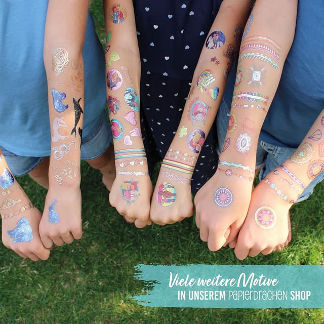 Detalle 2 de Papierdrachen Kinder-Metallic Tattoos 100 Sticker