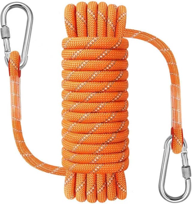 Detalle de NorthPada 10 mm x 10 m Static Outdoor Climbing Rope (Nylon/Polyester) – Reflective Orange with Hook
