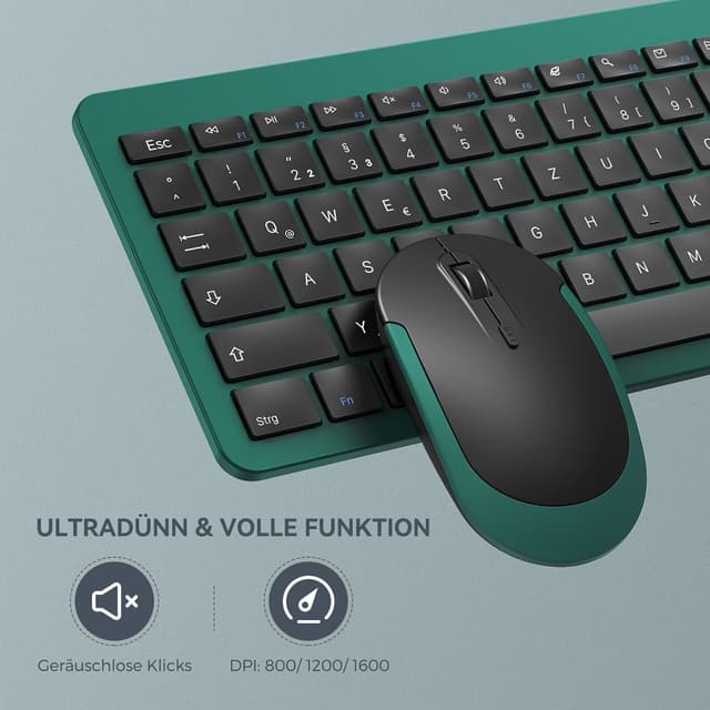 Detalle de seenda SK38-3 Tastatur- & Maus-Set kabellos (QWERTZ, wiederaufladbar)