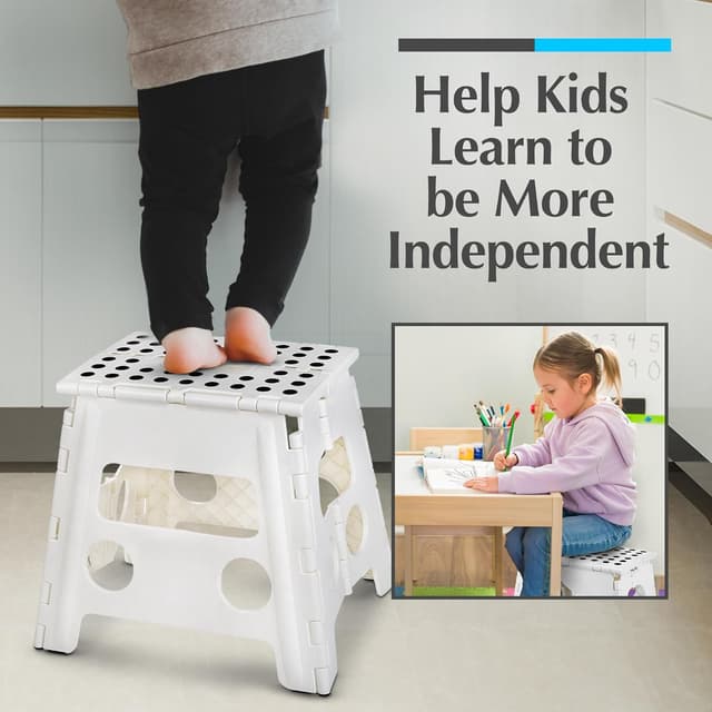 Detalle de Handy Laundry Folding Lightweight Step Stool (White, 13 inch) — 300 lb capacity, gripped surface, easy one-flip open