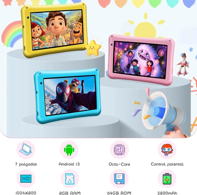 Detalle 2 de Tableta infantil 7 pulgadas Android 13 Rosa