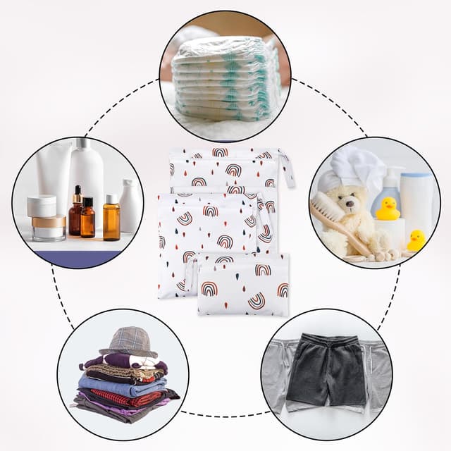 Detalle de Zocipro 3er Wetbag Set für Stoffwindeln (Nass- und Trocken-Taschen) mit Reißverschluss, Regenbogen