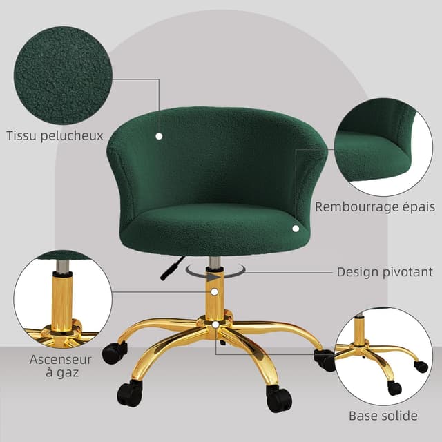 Detalle de Vinsetto Chaise pivotante bureau ergonomique en polaire teddy avec dossier mi-hauteur et hauteur réglable