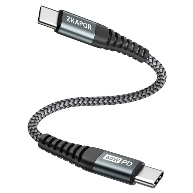Detalle de ZKAPOR USB‑C auf USB‑C Kurz 30 cm Kabel (60 W) – Schnellladen & Datenübertragung, grau