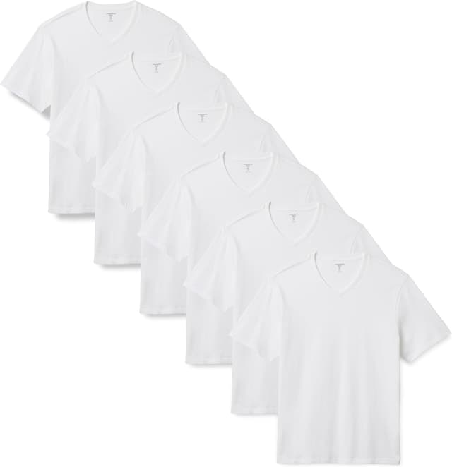 Detalle de Amazon Essentials Men’s Regular-Fit Short-Sleeve V-Neck T-Shirt Multipack